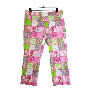 Lilly Pulitzer sz 14 Capri Pants Patchwork Floral Print Pink Green White